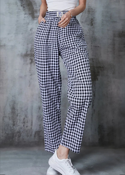 Grey Oversized Plaid Linen Pants Summer