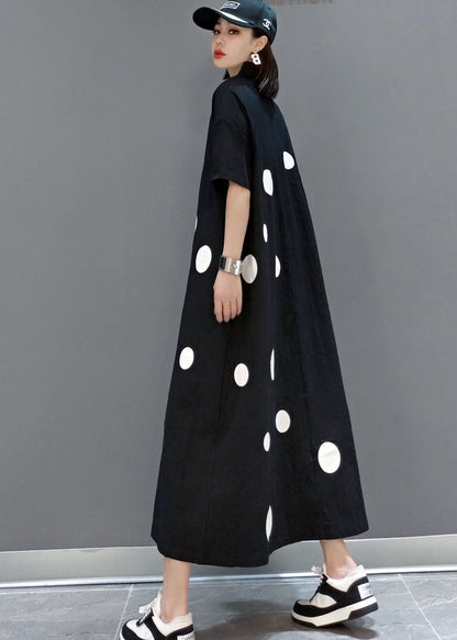 Black V Neck Dot a Line Skirts Half Sleeve