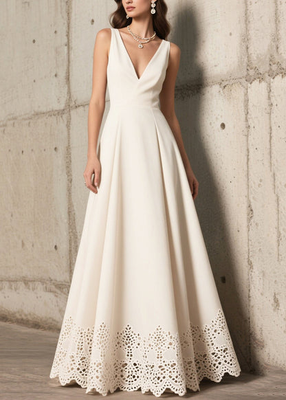 White Exra Large Hem Hollow Out Chiffon Dinner Dress Summer