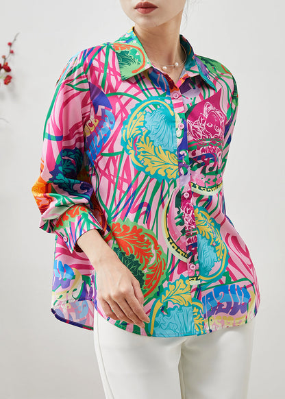 Purple Peter Pan Collar Print Chiffon Top Summer