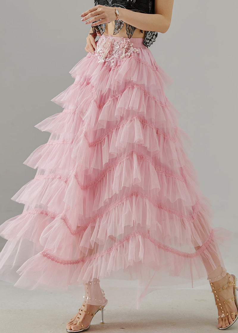 Pink Tulle Skirts Embroidered Nail Bead Summer