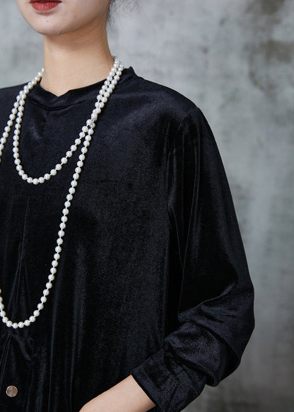 Black Asymmetrical Silm Fit Silk Velour Shirts Spring