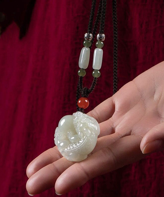 Cyan Jade a Mythical Wild Animal Pendant Necklace