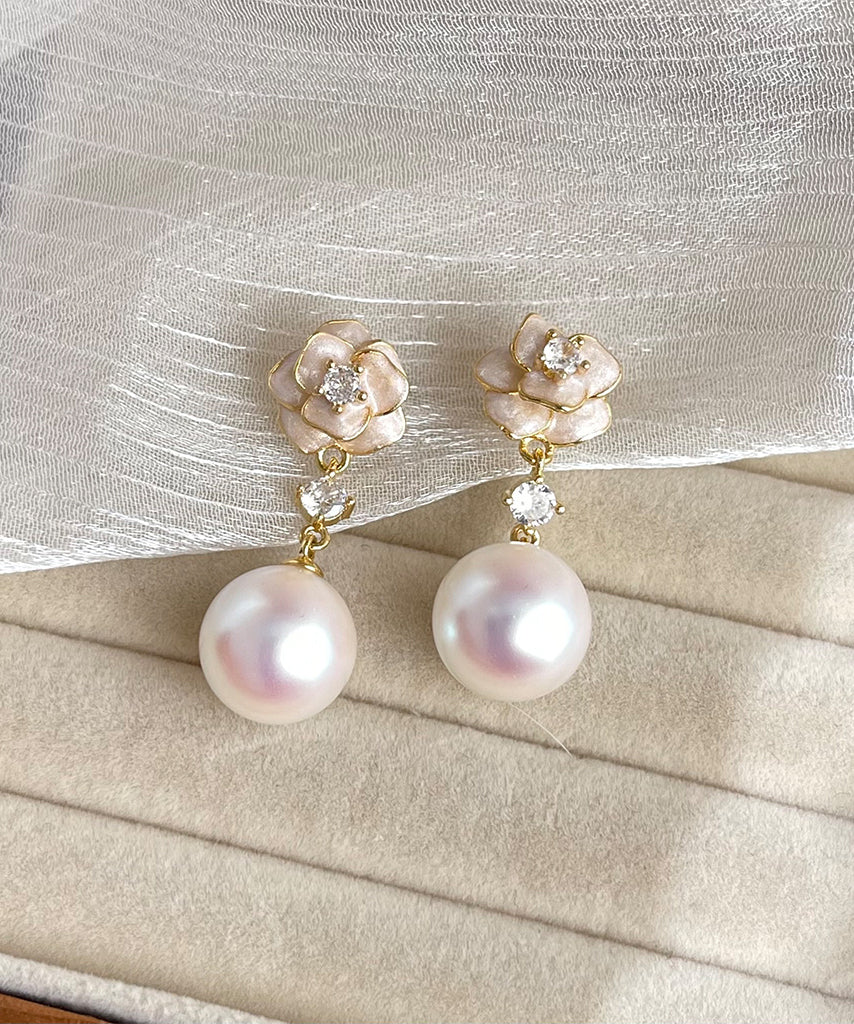Stylish Copper Overgild Zircon Pearl Drop Earrings