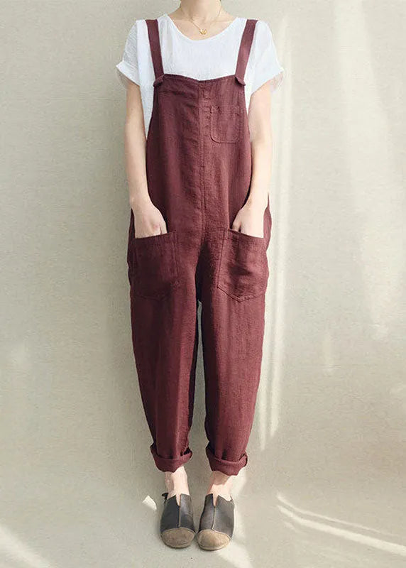 Chocolate Linen Jumpsuit Cotton Overall