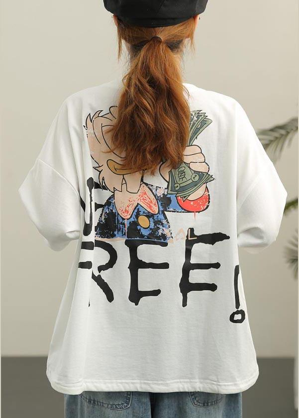 White O-neck Half Sleeve Cotton Summer Tops