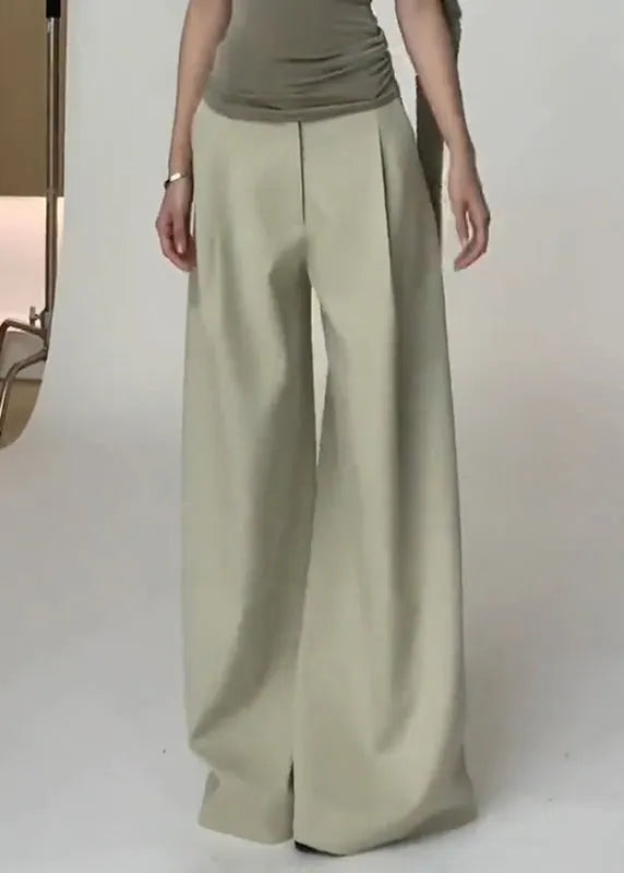 Simple Light Green Pockets High Waist Spandex Wide Leg Pants Fall