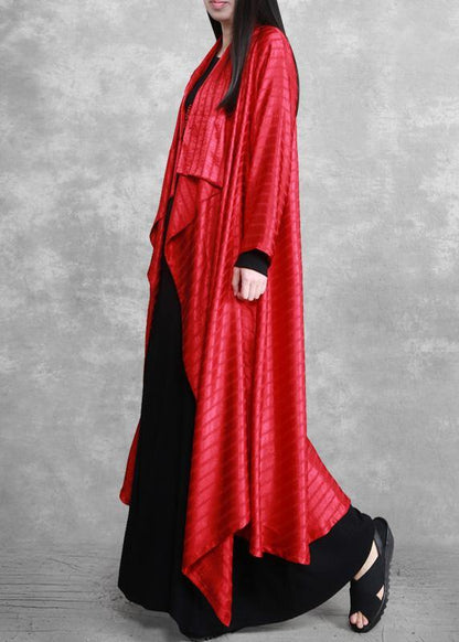 Unique Asymmetric Red Silk Striped Maxi Dresses