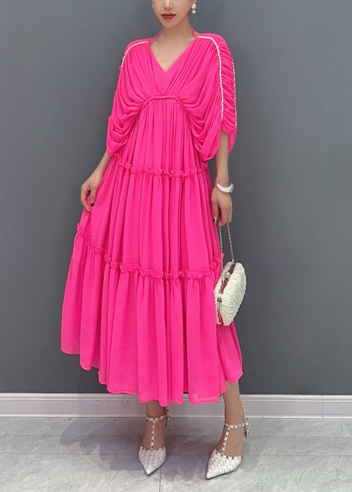 Rose Ruffled Patchwork Chiffon Dress Summer