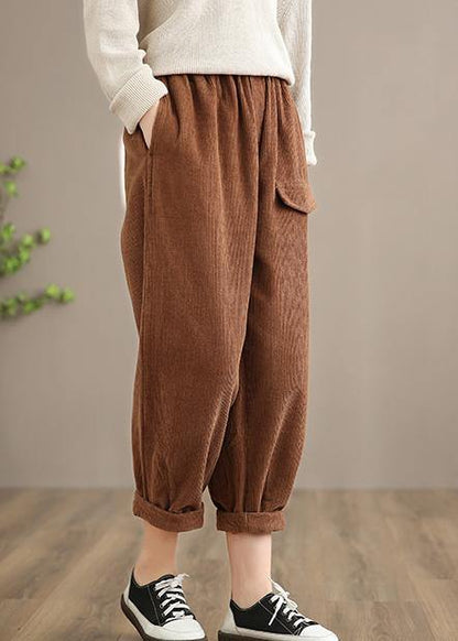 Italian Chocolate Spring Elastic Waist Pockets Wide Leg Pants