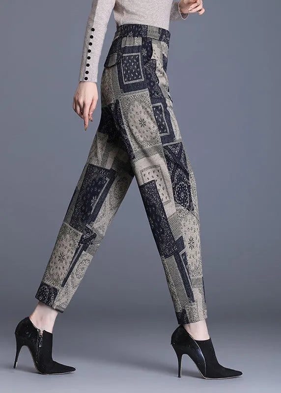 Print Pockets Straight Fall Pants