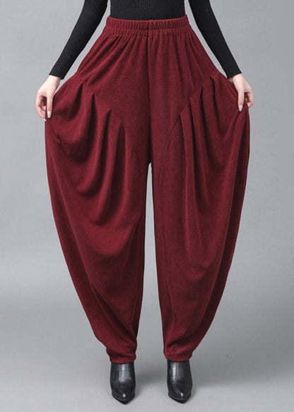 Italian Mulberry Wrinkled Pockets High Waist Cotton Lantern Pants Spring