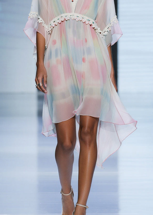 Gradient Color Tasseled Patchwork Tulle Day Dress Summer