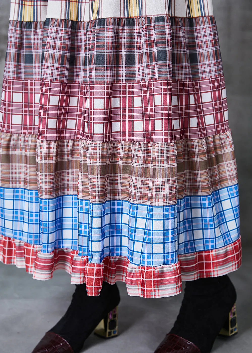 Colorblock Patchwork Cotton Skirts Plaid Exra Large Hem Summer