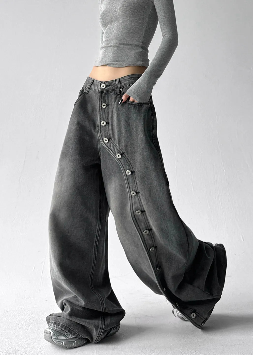 Diy Grey Asymmetrical Rivet Denim Harem Pants Fall