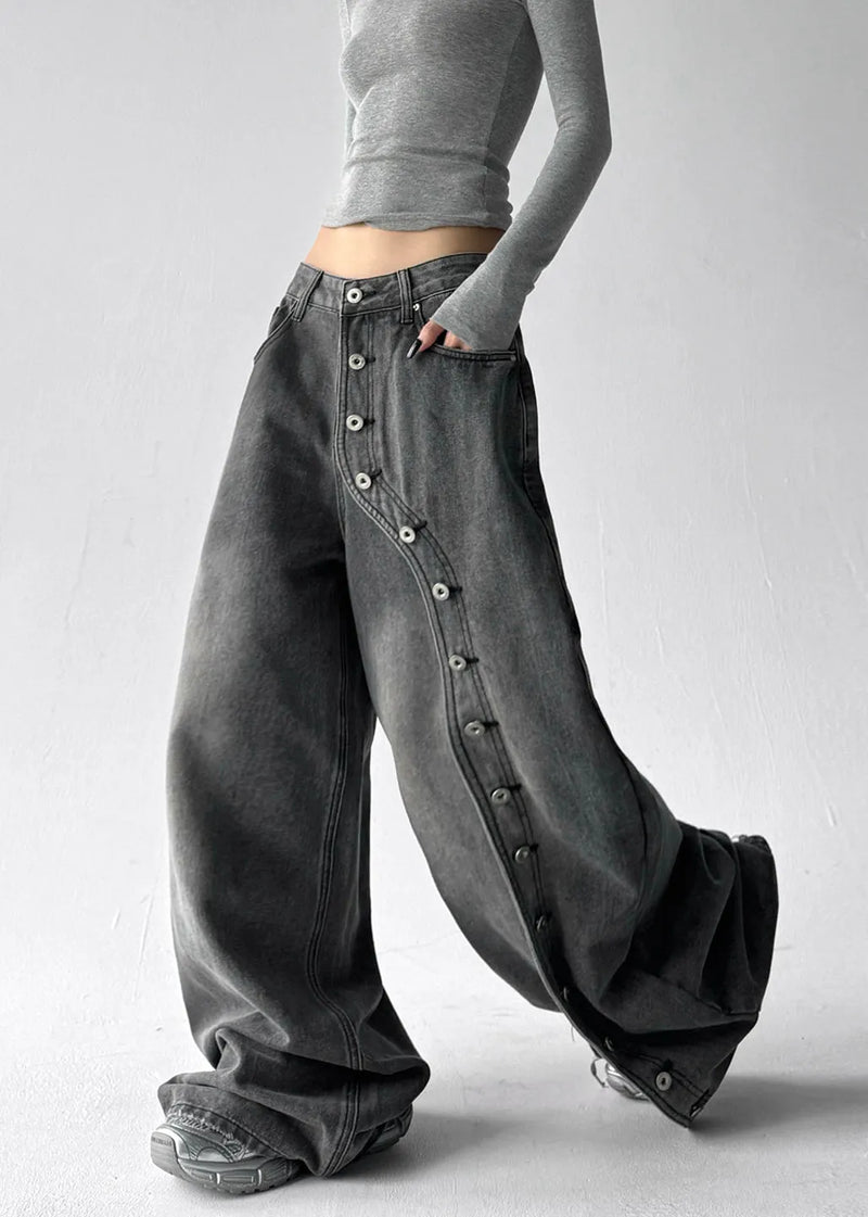 Diy Grey Asymmetrical Rivet Denim Harem Pants Fall