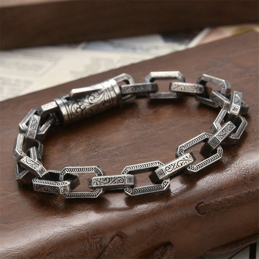 Buddha Stones Tang Dynasty Flower Design Engraved Luck Energy Bracelet