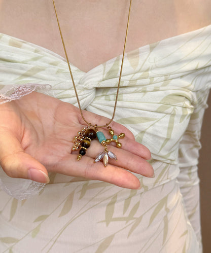 Gold Tiger's Eye Cross Gold Plated Pendant Necklace