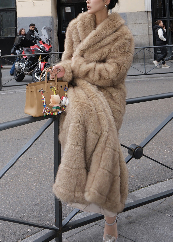 Khaki Patchwork Mink Hair Leather and Fur Long Coats Winter