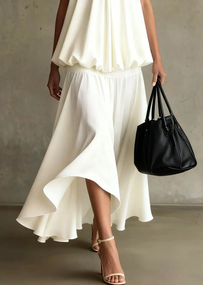 White Wrinkled Tops and Skirts Two Pieces Set Summer