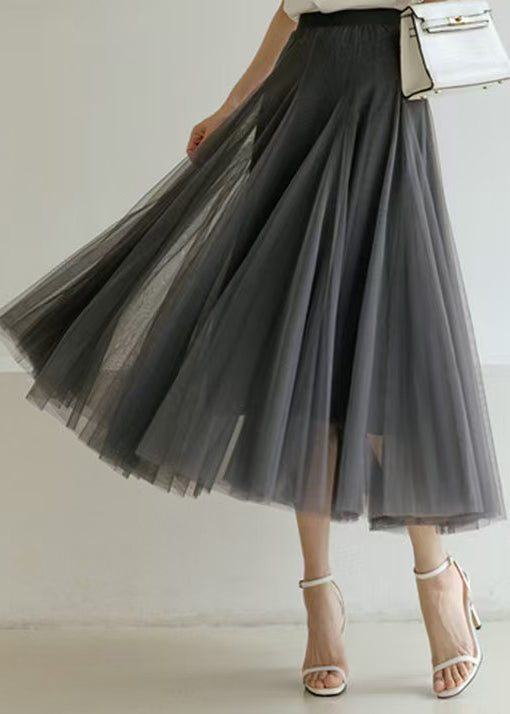 New Grey High Waist Tulle Pleated Skirt Summer