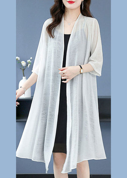 Loose White V Neck Thin Silk Cardigans Summer