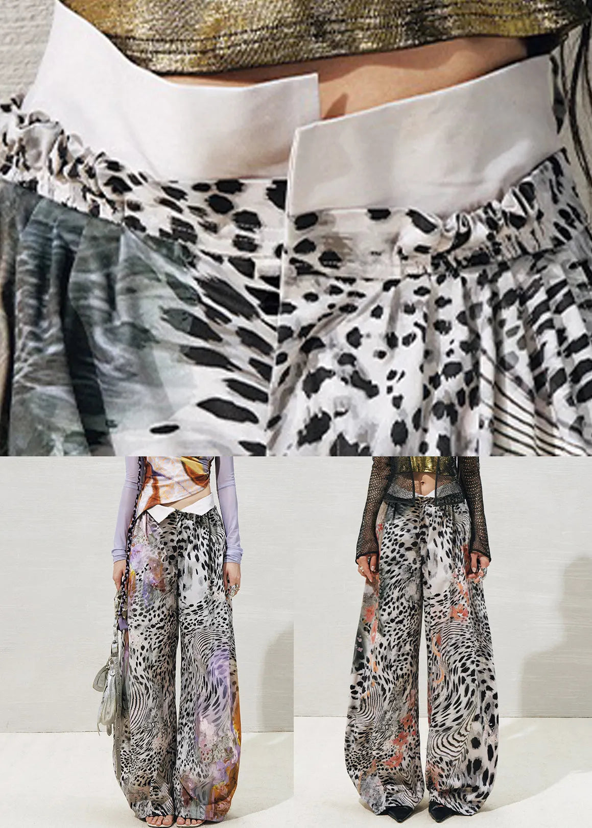 Purple Leopard High Waist Cotton Wide Leg Pants Summer