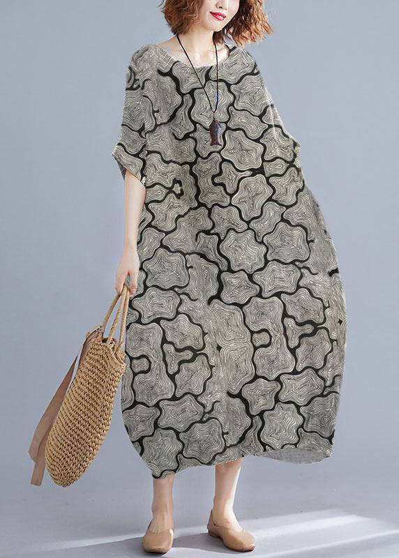 Orange Cashews O-neck Striped Summer Cotton Maxi Dresses