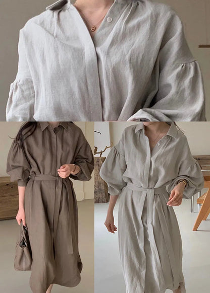 Unique Light Grey Peter Pan Collar Side Open Shirts Dress Spring