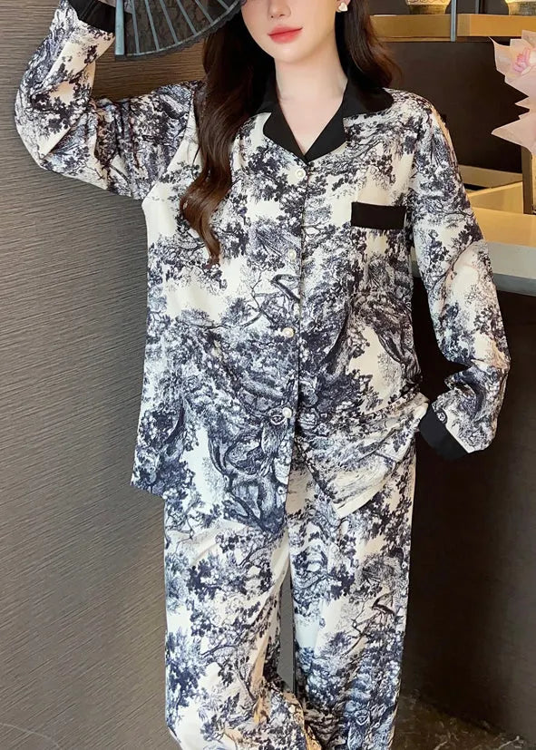 Handmade Photo Color Tie Dye Ice Silk Shirts and Pants Two Pieces Set Spring