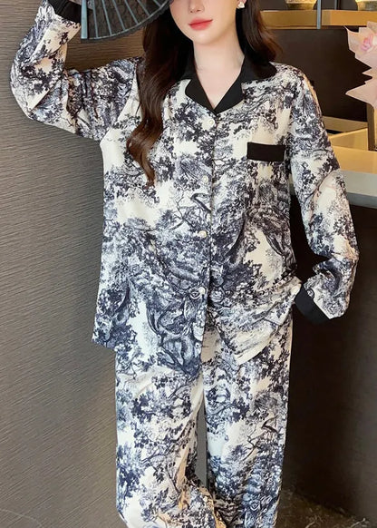 Handmade Photo Color Tie Dye Ice Silk Shirts and Pants Two Pieces Set Spring