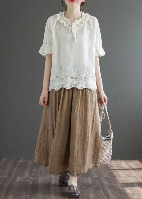 Boutique Khaki Pockets Linen a Line Skirts Summer