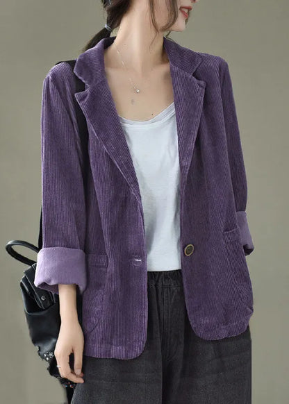 Loose Orange Yellow Button Pockets Peter Pan Collar Corduroy Coat Long Sleeve