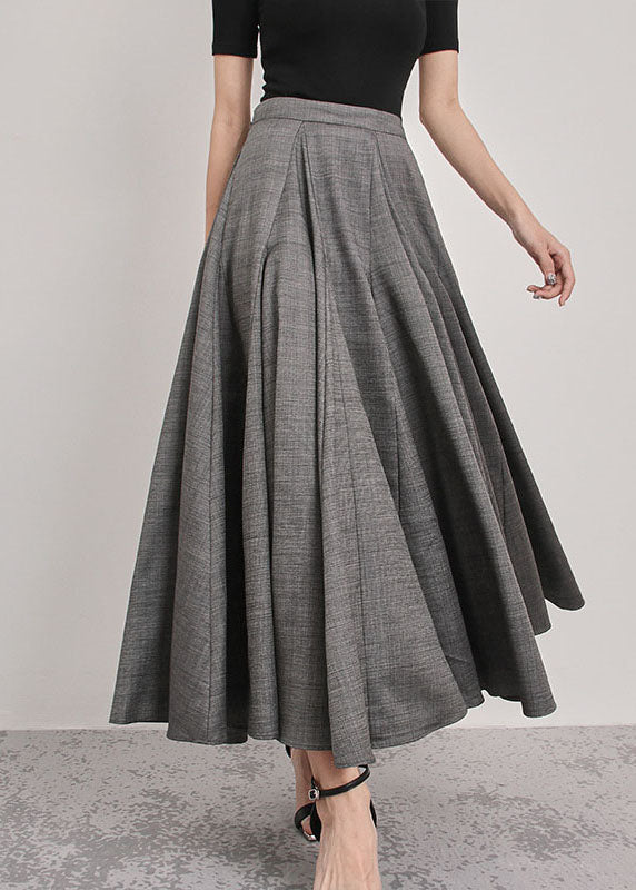 Italian Grey Patchwork Pleated Skirts Spring