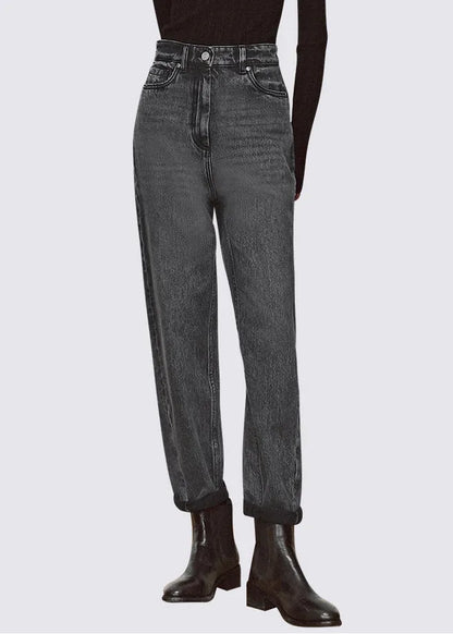 Novelty Black High Waist Pockets Straight Jeans