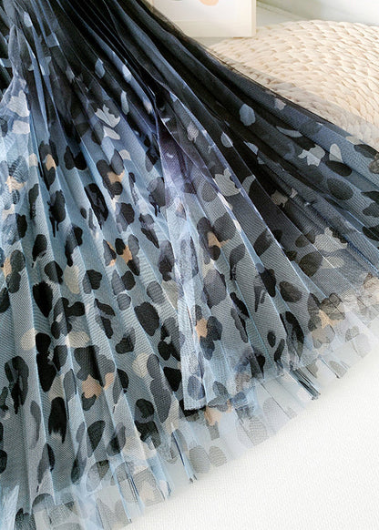 Organic Green Leopard Print Straight Spring Skirt