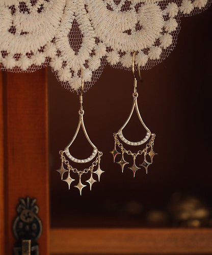 Gold Sterling Silver Overgild Zircon Star Tassel Drop Earrings