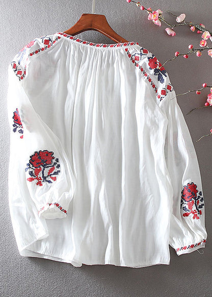 White Embroidered Shirt Lantern Sleeve