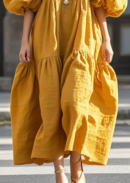 Yellow Puff Sleeve Oversized Cotton Vestidos Dressn Summer