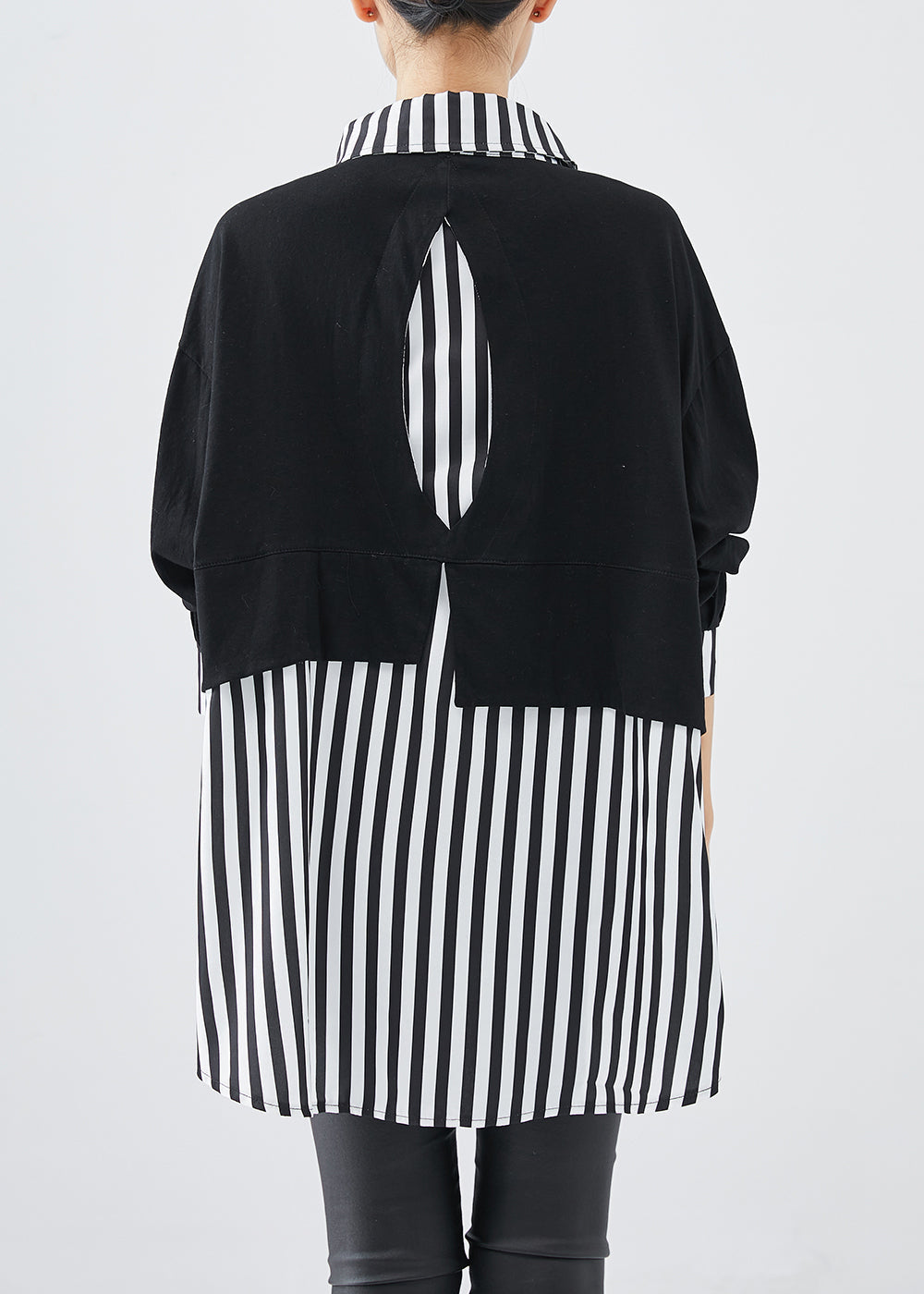 Diy Black Striped Patchwork Cotton Sweatshirt Fall
