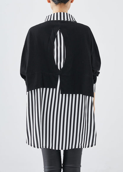 Diy Black Striped Patchwork Cotton Sweatshirt Fall