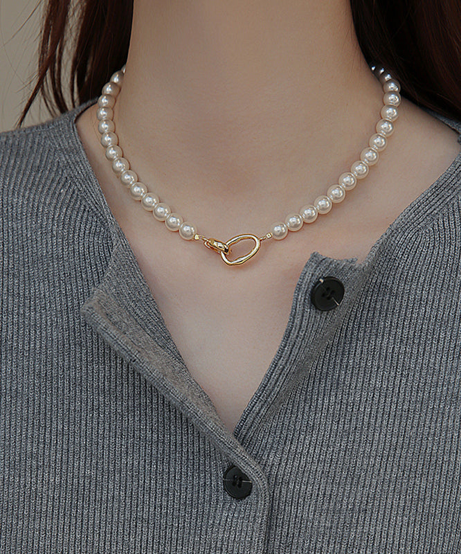 White Copper Overgild Pearl Gratuated Bead Necklace