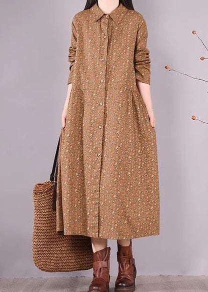 Chocolate Print Dress Lapel Button Down Daily Spring Dress