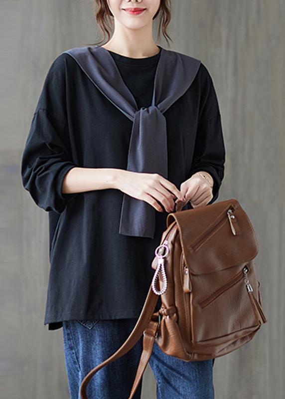 O Neck Side Open Spring Clothes Wardrobes Black Shirt