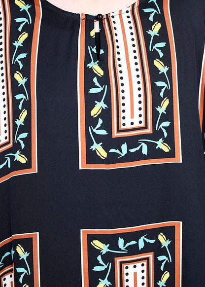 Modern Black Print Summer Silk Long Dresses Long Sleeve