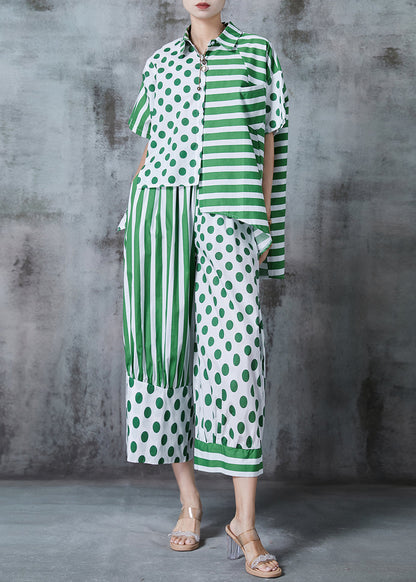 Green Asymmetrical Patchwork Print Cotton Two Pieces Set Summer