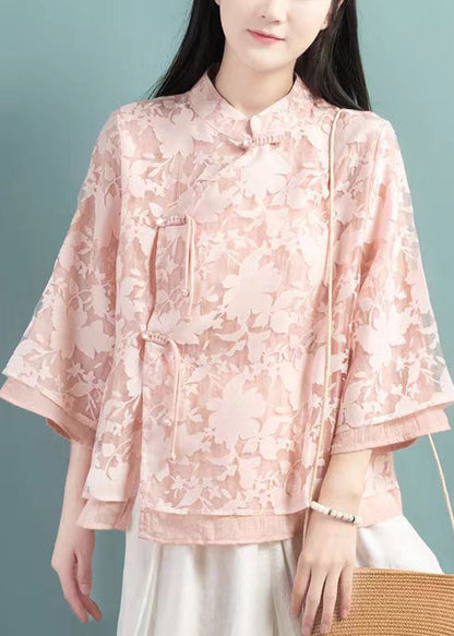 Green Stand Collar Tasseled Patchwork Tulle Shirt Tops Fall