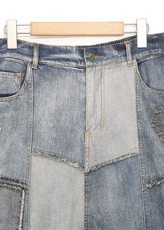 Blue Denim Patchwork Pants Spring