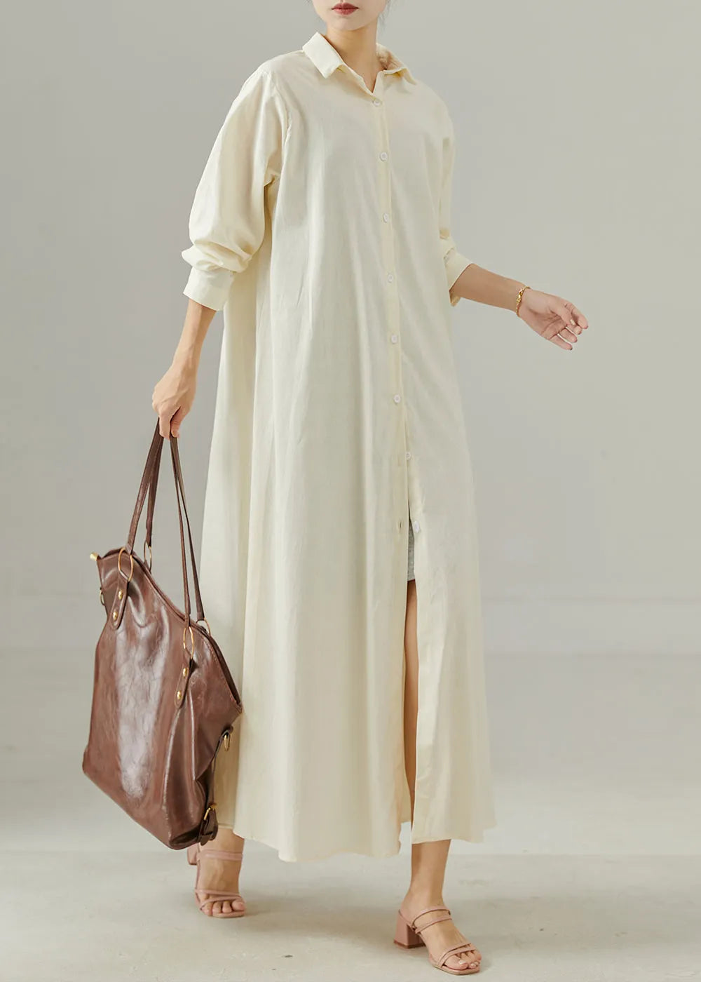 Milk White Oversized Cotton Shirt Dresses Spring