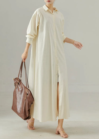 Milk White Oversized Cotton Shirt Dresses Spring